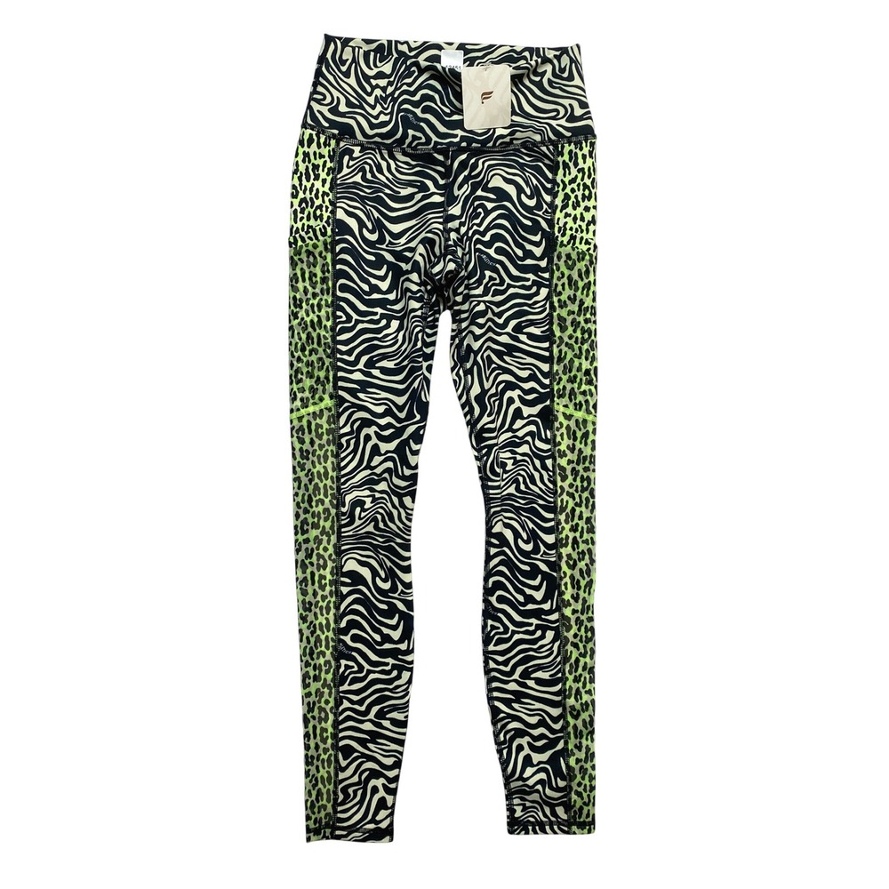 Fabletics Leggings Womens S Green Zebra On-The-Go High-Waisted PowerHold Pocket